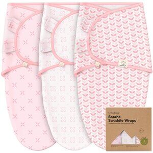 3 KeaBabies Swaddle Soothe Wraps Sleep Sacks Babies 0-3 Months Pink & White